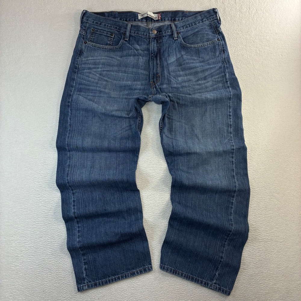Y2K Levis 569 Loose Straight Jeans Men 38x32 Blue Faded Skater Baggy Whiskered